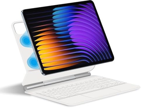 JZCZMCE Funda con Teclado para Xiaomi Mi Pad 7/7 Pro 11,2 Pulgadas 2024, Contiene Ñ, Soporte Magnético Flotante Cantilever, Funda Protectora Ultradelgada con Teclado Retroiluminado,Blanca