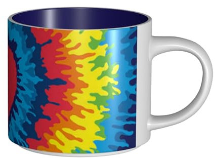FZGGWYHL Heart Rainbow Tie-Dyed Printed Large-Capacity Ceramic Mugs Coffee Cup
