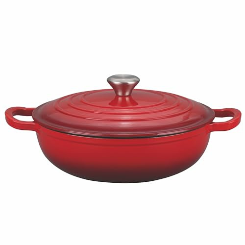 Galileo Poêle avec couvercle 30,5 cm en fonte émaillée, induction, rouge, Les Cocottes OuiChef