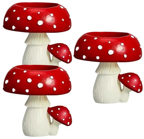 Kerzenhalter-Sets in Pilzform, 3 Stück, 7, 4 cm, skurrile Teelichthalter aus rotem Kunstharz, Dekorationen, realistischer Pilz zum Dekorieren von Kerzen.