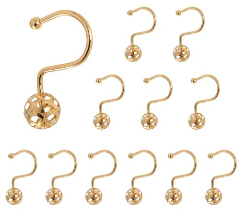 Jrudjsnhhty Gold Shower Curtain Hooks Rings,Set of 12 Decorative Shower Curtain Hooks,Metal Rustproof Shower Rings for Bathroom