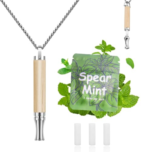 ADASTONE Atmende Halskette mit nachfüllbaren Minzkapseln Hilfsmittel Fidget Halskette für Angstlinderung Inhalator für Erwachsene (Maple)