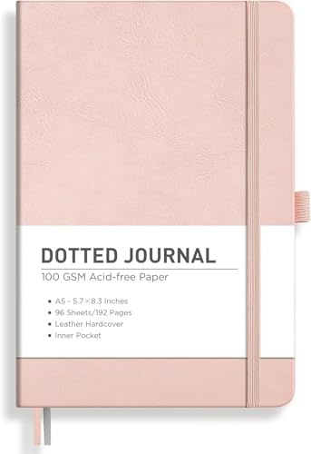 RETTACY Notizbuch A5 Dotted, Hardcover, 100g/m² Papier, 192 Seiten | Bullet-Dot-Journal ohne Ausbluten, 180° flach aufklappbar – Tagebuch für Erwachsene, Kreative & Studenten - Roségold