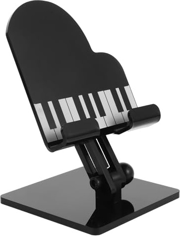 SEWACC Support de Téléphone Pliable Triangulaire Motif Piano à Queue, Réglable en Hauteur, Stable et Antidérapant, Support de Bureau Portable Noir Compatible Smartphone pour Travail