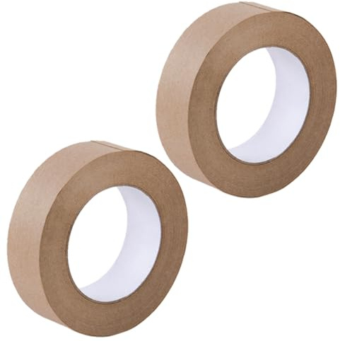 JECOMPRIS Ruban Adhésif Kraft Gommé Activé à L'eau 2,4 Cm X 2 Rouleaux, Ruban D'emballage Étanche en Papier Kraft Naturel, Accessoire D'étanchéité pour Boîtes Carton et Emballages Robustes