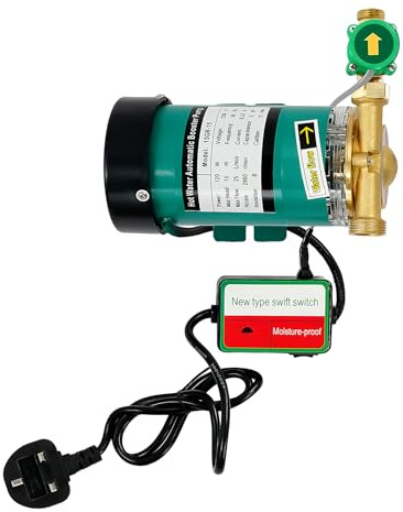 Automatic Water Booster Pump 230V UK Plug 120W Quiet Brass Shower Pressure Pump for Low Pressure Home Garden Solar Heater Hot Water Circulation Green 15m Head 6.6GPM