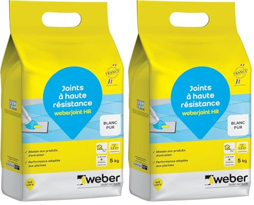 Joint de carrelage adapté piscine, Haute Résistance, Blanc Pur, Weberjoint HR 5KG, WEBER (Lot de 2)