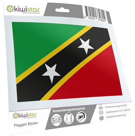 Kiwistar - Autoaufkleber Sticker Fahne Flagge Aufkleber 15cm St. Kitts und Nevis Flagge Länder Wappen Fahne Sticker Kennzeichen - Auto - Fahrrad - LKW