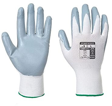Portwest A319 Flexo Grip Nitrile Glove (Retail Pack) Grey/White, Medium
