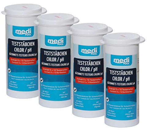 Medipool 4 Dosen 502010803MP Teststreifen für Chlor/pH Wert/Algenschutz 200 Teststäbchen