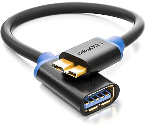 deleyCON 0,2m Adattatore OTG USB 3.0 Cavo Dati Fino a 5 Gbit/s Presa USB A a USB Micro B Compatibile ad Esempio S5 Note 3 - Nero