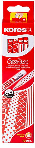 Kores - Grafitos: 12 Bleistifte mit dem Härtegrad HB in Weiß & Rotem Retro-Design
