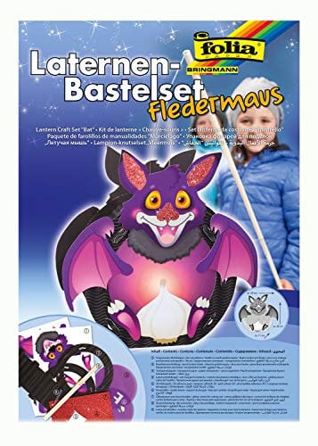 folia 94108 - Laternen Bastelset Fledermaus, ca. 28 x 28 x 11 cm - Komplettset zur Erstellung einer wunderschönen Laterne