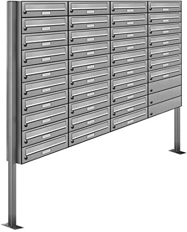 AL Briefkastensysteme 37er Briefkasten als Standbriefkasten, 37 Fach Premium Briefkastenanlage in Edelstahl rostfrei Postkasten modern