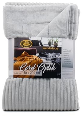 Gözze - Kuschelweiche Wohndecke in Cord Optik, 1620g/Stück, 150 x 200 cm - Silber