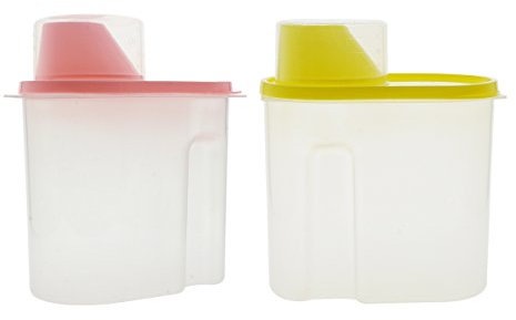 Saim Cereal Container with Pour Spout and Measuring Cup Plastic Clear Food Saver Airtight Watertight Cereal Keeper Food Storage Containers for Rice Grain Cereal Oatmeal Sugar Nuts Beans(2.5L, 2Pcs)
