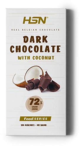 Tablette de Chocolat Sans Sucre + Coco de HSN | 72% Cocoa + 5% Coconut|Sans Gluten, Convient aux Végétariens, Sans Huile de Palme, Sans Graisses Trans, 100g