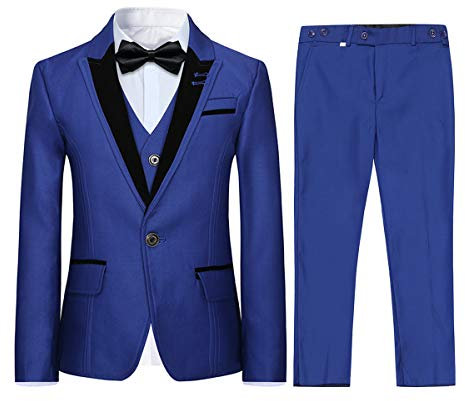 Jungen Kostüm 3-teilig Klassisch Slim Fit Hochzeitsanzug Tuxedo Jacke Hose und Weste Mode Jungen Anzug Blau 6 Jahre
