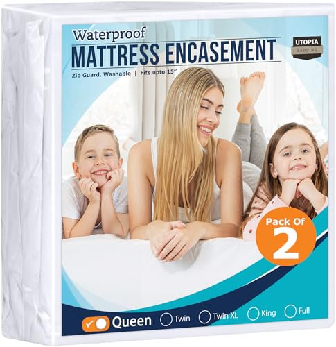 Utopia Bedding Matratzenschoner mit Reißverschluss für Queen-Size-Betten (2 Stück) – 100% wasserdicht und Bettwanzensicher – saugfähiger, sechsseitiger Matratzenbezug