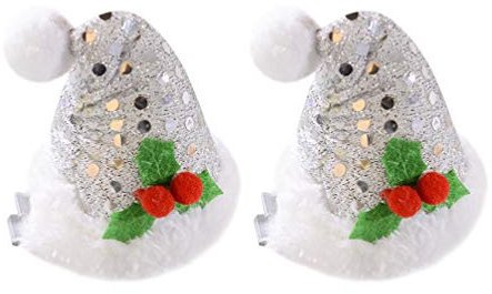 1 para weihnachtsmütze haarspangen Glitter Pailletten weihnachtsmütze haarnadel mit Holly Berry Weihnachten Haarschmuck für Kinder weihnachtsfeiertag parteibevorzugungen (Silber)