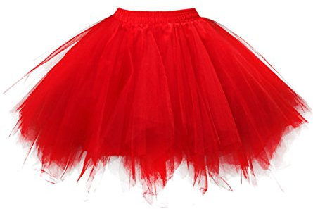 OBBUE Damen 1950er Vintage Ballett Blase Tutu Unregelmäßig Tüll Retro Petticoat Rot-XXL