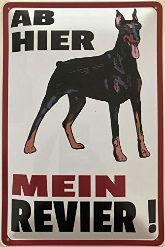Blechschild 30 x 20 cm Warnschild: Ab hier mein Revier - Dobermann - Deko7