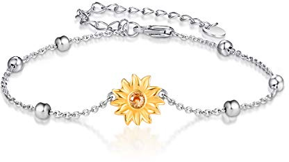 PRAYMOS Sonnenblumen Armbänder für Mädchen 925 Sterling Silber vergoldet Sunflower Link Armband Geschenke für Damen Frauen