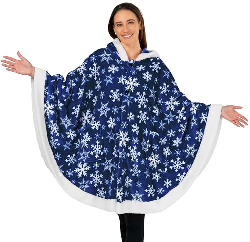PAVILIA Angel Wrap Kapuzendecke,Poncho-Decke mit weichem Sherpa-Fleece,tragbare Decke, Überwurf, warmer Schal, gemütliche Geschenke für Frauen und Ehefrau (Schneeflockenblau)