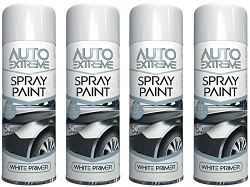 HitlineUK 4 x 250ml White Primer Auto Car Van Spray Paint Petrol Resistant No Crack Paint