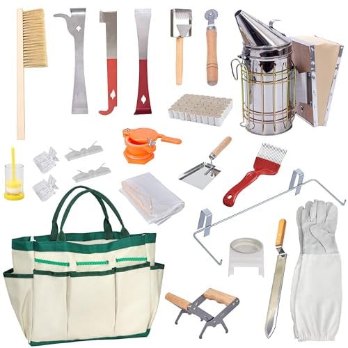 BeeCastle Imkereibedarf, 22-teiliges Imkereiwerkzeug-Set mit Organizer-Tasche, Bienenhaltungszubehör, alle Werkzeuge, Bienenhaltung, Starter-Set für Anfänger und professionelle Imker