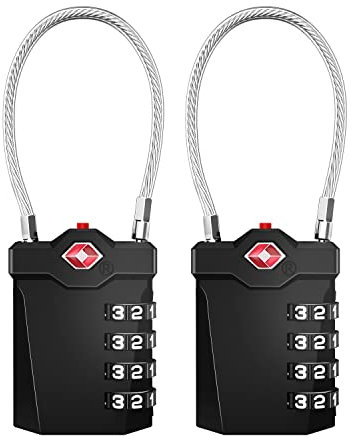 ZHEGE TSA Schösser, Kofferschösser, Gepäckschösser, 4 Stellig Zahlenschösser mit Öffnung Alarmanzeige für Koffer, Gepäck, Rucksack und Spind (2 Stücke, Schwarz)