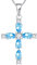 YL Kreuz Kette 925 Sterling Silber März Geburtsstein Aquamarinblau Kruzifix Anhänger Geschenke für Damen Mama, 45-48 CM