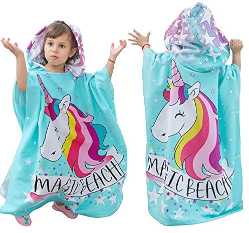 KAKU NANU Badeponcho Kinder Badehandtuch Frottee mit Großer Kapuze Strandponcho Mädchen,12 Farben 4-12 Jahre Surfponchos Kinder