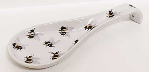 Bees Spoon Rest Bumble Bees Medium 8.5 22cm Ceramic Porcelain Spoon Hand Decorated UK