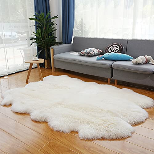 Altlue Lammfell Teppich Groß Echt Fellteppich Flauschiger Fell Teppiche Lammfell Echt Groß Für Wohnzimmer Schlafzimmer Weiß (Size : 6p(150 * 200cm))