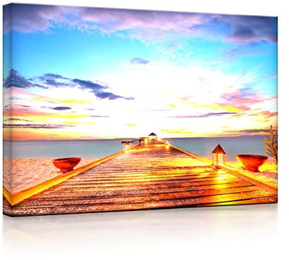 lightbox multicolor | LED Leinwandbild | Holzsteg im Sonnenuntergang auf den Malediven | 100x70 cm | Fully Lighted