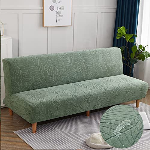 DOTBUY-SHOP Jacquard Sofabezug Ohne Armlehnen Wasserdicht Armlose Sofabettüberzug, Stretch Weich Antirutsch Sofa Schutz Schonbezug für Klappsofa Bett ohne Armlehnen (Matcha-Grün,160-190cm)