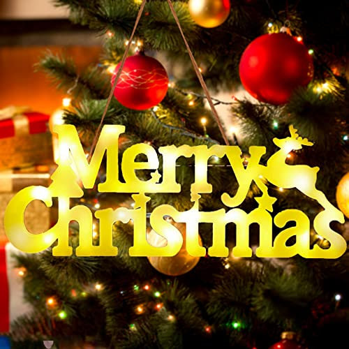 Merry Christmas Sign Light, EAAERR LED Letter Lights Sign for Wreath LED Hanging Window Decorative Night Lights battery operated for Wall Window Party Xmas Tree Wall Door Fireplace