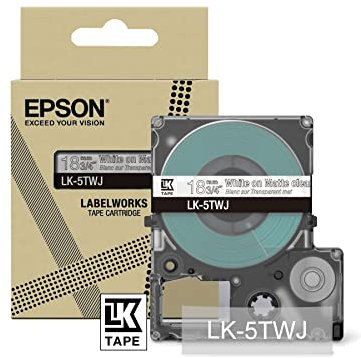 Epson Etikettenkassette, mattes Beschriftungsband LK-6QWJ weiß auf khaki, langlebiges Band für Epson LabelWorks Etikettendrucker, wasser- & verschleißfest, 8 m x 24 mm