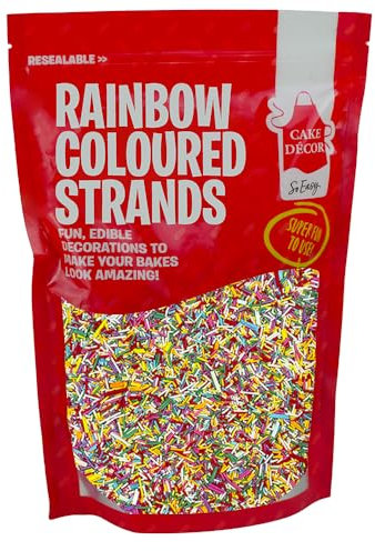 Cake Décor 1kg Rainbow Sprinkles Sugar Strands | Cake Sprinkles Decorations | Resealable 1kg Sprinkles Bulk Bag | Rainbow Vermicelli Sprinkles for Cakes, Cupcakes, Ice cream toppings (Strands)
