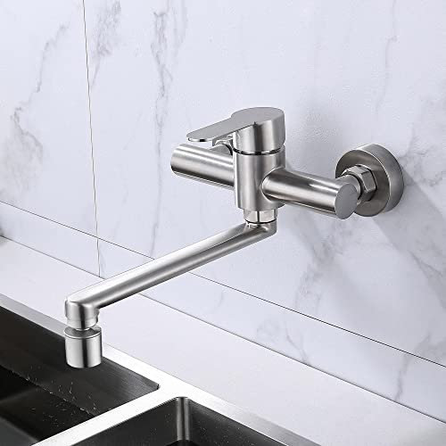 HomeLava Mitigeur de cuisine mural en acier inoxydable brossé d'évier avec 30cm jets bec