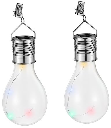 WOONEKY 2pcs Solar Powered Bulb Copper Wire Lights for Outdoor Garden Patio Decor Colorful Hanging Light Bulbs Waterproof Easy Installation for Parties and Festivals Random Style