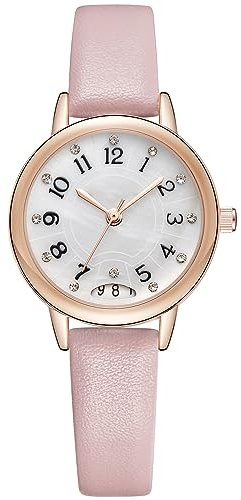CIVO Montre Femme Bracelet en Cuir Rose Étanche Montre pour Femme avec Date Cadran Nacre Élégant Analogique Quartz Montre Dames Or Rose Boîtier, Cadeau Femme Ado Fille