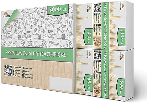 3000 Piezas Palillos de Bambú - Palillos de Doble Punta de Madera - Higiene Personal, Brochetas de Aperitivo, Palillos para Cócteles o Manualidades - por Mobi Lock