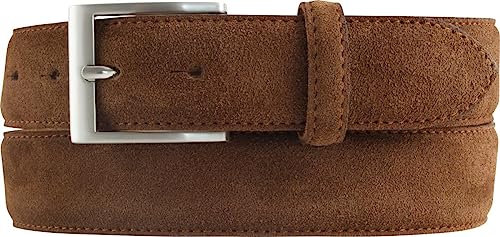 BELTINGER Italienischer Veloursleder-Gürtel, 35 mm breit, Herren, Anzuggürtel, Hosengürtel, Wildleder, Schließe Silber | Tabac 90cm