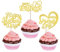 SYKYCTCY 24 Pack Happy Mother's Day Cupcake Toppers Glitter Heart Love You Mom Cupcake Picks Number 1 Mom Cupcake Decorations for Mother's Day Party Cake Decorations Gold