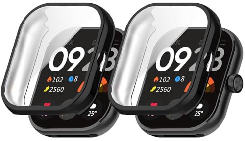 Niboow TPU Coque [2 Pièces] Compatible avec Xiaomi Redmi Watch 4, Protection D'écran Cadre Totale Anti-Rayure, Couverture Complète Doux de Cas Compatible avec Xiaomi Redmi Watch 4 - Noir + Noir