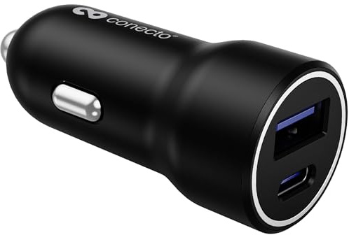 conecto KFZ USB-C Ladegerät Netzteil Schnellladegerät Lader 18W PD QC weiß | 2-Port, KFZ 12V Charger Netzstecker mit Ladestromerkennung für Smartphone, Tablet, Laptop, ideal für Zuhause und Reisen