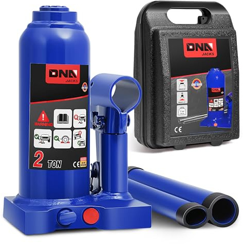 DNA Motoring 2 tons / 4409.2 lbs Lifting Automotive Welded Hydraulic Bottle Jack for Repair Vehicle, Pickup, Truck, w/Manual Handle, Blue, TOOLS-00347