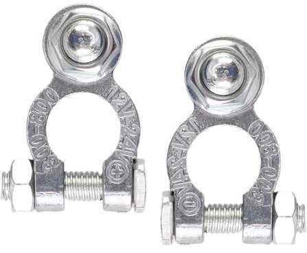 DNSHAN Battery Terminal Connectors 2PCS, Universal Fit Bolt Copper Battery Clamps, for Cars, Leisure Battery Terminals with Wing Nut 12/24V Battery Clamps for Car, Motorcycles & Ships,Silver